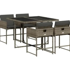 Tuinsets-vidaXL - 4-zits Tuinset donkergrijs kussens - Grijs - Poly rattan - 110x106 cm