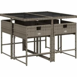 Tuinsets-vidaXL - 4-zits Tuinset donkergrijs kussens - Grijs - Poly rattan - 110x106 cm