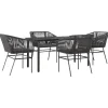 Tuinsets-vidaXL - 5-zits Tuinset grijs kussens - Zwart PE rattan en staal - 160x80 cm