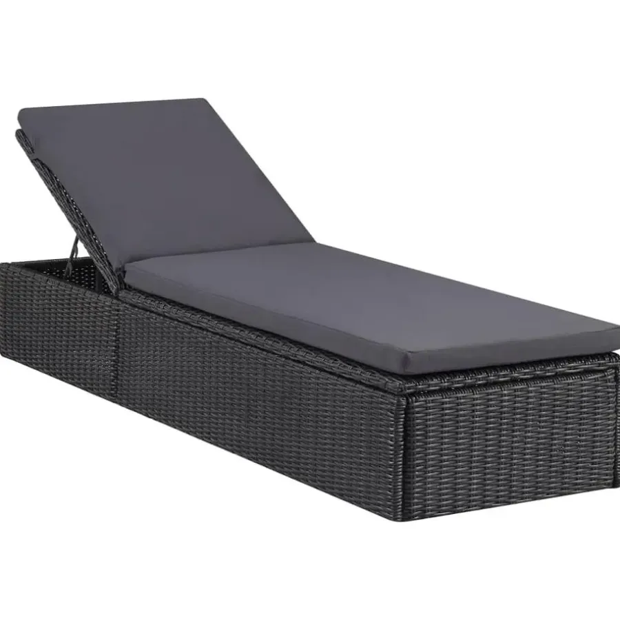 Ligbedden-vidaXL - Zonnebed - Zwart - Poly rattan