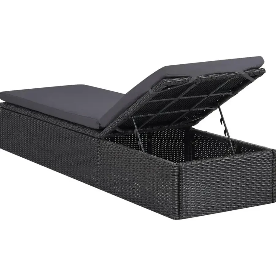 Ligbedden-vidaXL - Zonnebed - Zwart - Poly rattan