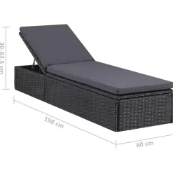 Ligbedden-vidaXL - Zonnebed - Zwart - Poly rattan