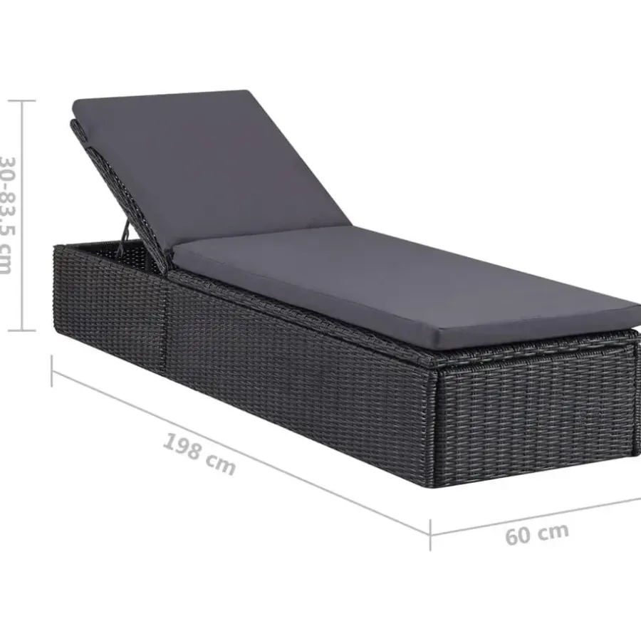 Ligbedden-vidaXL - Zonnebed - Zwart - Poly rattan