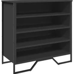 Schoenenkasten-vidaXL - Zwart Schoenenkast met 4 vakken - Bewerkt hout en metaal - 80x38x78 cm