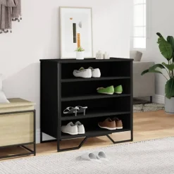 Schoenenkasten-vidaXL - Zwart Schoenenkast met 4 vakken - Bewerkt hout en metaal - 80x38x78 cm