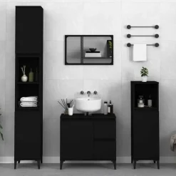 vidaXL - Zwart Wastafelonderkast - 1 deur 2 lades - Hout en metaal - 65x33x60 cm