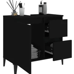 vidaXL - Zwart Wastafelonderkast - 1 deur 2 lades - Hout en metaal - 65x33x60 cm