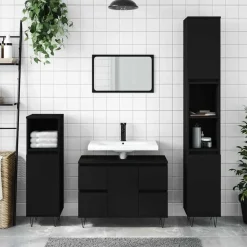 vidaXL - Zwart Wastafelonderkast - 1 deur 4 lades - Bewerkt hout - 80x33x60 cm
