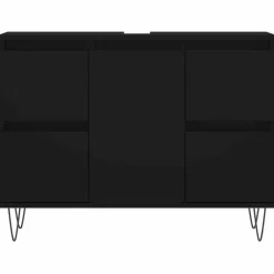 vidaXL - Zwart Wastafelonderkast - 1 deur 4 lades - Bewerkt hout - 80x33x60 cm