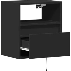 vidaXL - Zwevend LED Nachtkastje met lade en vak - Zwart - Hout - 41x31x45 cm