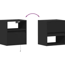 vidaXL - Zwevend LED Nachtkastje met lade en vak - Zwart - Hout - 41x31x45 cm