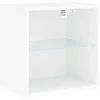 Tv Meubels-vidaXL - Zwevend LED TV-meubel glas legplank - Wit - 40x28.5x40 cm