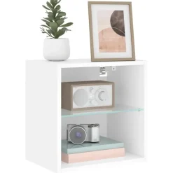 Tv Meubels-vidaXL - Zwevend LED TV-meubel glas legplank - Wit - 40x28.5x40 cm