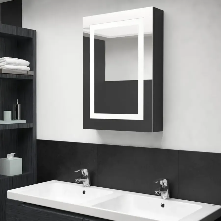 vidaXL Badkamerkast met spiegel LED 50x13x70 cm glanzend zwart