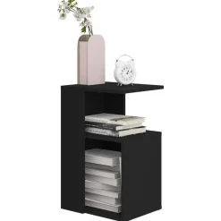 Bijzettafels-vidaXL Bijzettafel - Modern - Zwart - Bewerkt hout - 36x30x56 cm