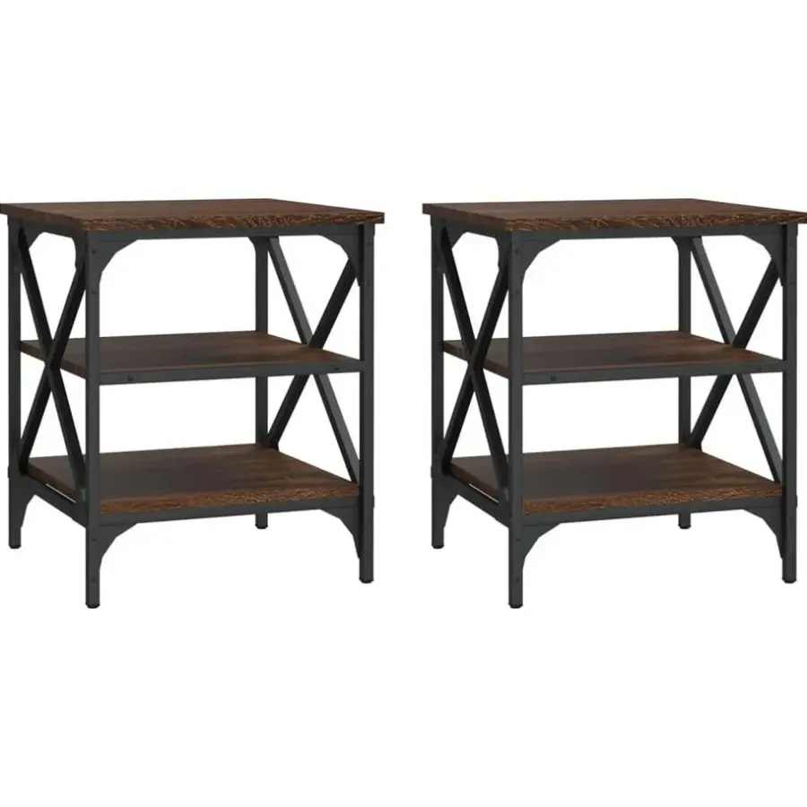 Bijzettafels-vidaXL Bijzettafels - Industrieel - Bruin eiken - Hout - 40x42x50 cm - Set van 2