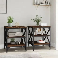 Bijzettafels-vidaXL Bijzettafels - Industrieel - Bruin eiken - Hout - 40x42x50 cm - Set van 2