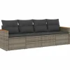 vidaXL 4-delige Loungeset met kussens en hout armsteun - Grijs - Poly rattan