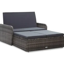 Loungebanken-vidaXL 2-delige Loungeset met kussens poly rattan grijs