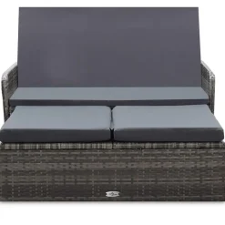 Loungebanken-vidaXL 2-delige Loungeset met kussens poly rattan grijs