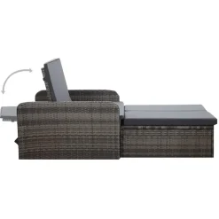 Loungebanken-vidaXL 2-delige Loungeset met kussens poly rattan grijs