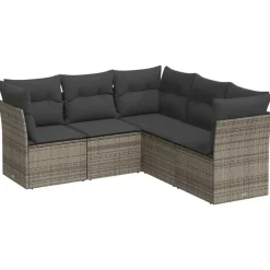 Loungesets-vidaXL 5-delige Loungeset met kussens voor 5 personen - Grijs - Poly Rattan