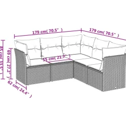 Loungesets-vidaXL 5-delige Loungeset met kussens voor 5 personen - Grijs - Poly Rattan