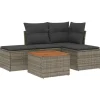 Loungesets-vidaXL 5-delige Loungeset met kussens & salontafel - Grijs - Poly rattan