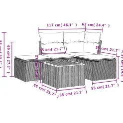 Loungesets-vidaXL 5-delige Loungeset met kussens & salontafel - Grijs - Poly rattan