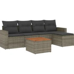 Loungesets|Loungesets-vidaXL 6-delige Loungeset met kussens en salontafel - Grijs - Poly rattan