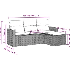 Loungesets-vidaXL 4-delige Loungeset met kussens en kruk - hout armsteun - Grijs