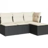 Loungebanken-vidaXL 4-delige Loungeset met kussens - Zwart en crème - Poly rattan