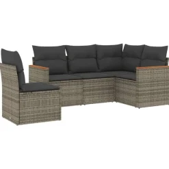 Loungesets-vidaXL 5-delige Loungeset voor 5 met kussens - Gris - Poly rattan