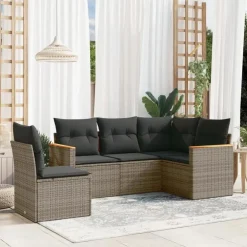 Loungesets-vidaXL 5-delige Loungeset voor 5 met kussens - Gris - Poly rattan