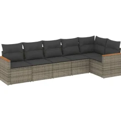 Loungebanken-vidaXL 6-delige Loungeset voor 6 met kussens - Gris - Poly rattan