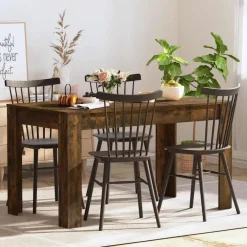 Rechthoekige Eettafels-vidaXL Eettafel - Gerookt eiken - Bewerkt hout - 140x74.5x76 cm