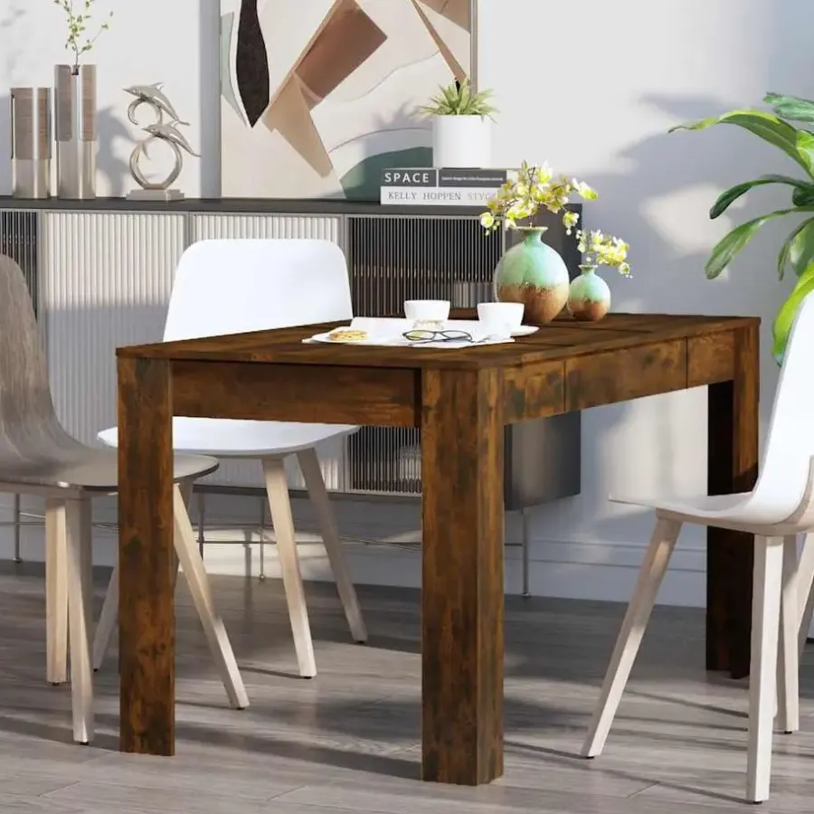 Rechthoekige Eettafels-vidaXL Eettafel - Gerookt eiken - Bewerkt hout - 140x74.5x76 cm