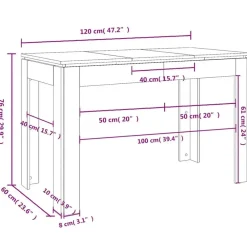 vidaXL Eettafel - Rechthoekige tafel - Bruin eiken - Bewerkt hout - 120x60 cm