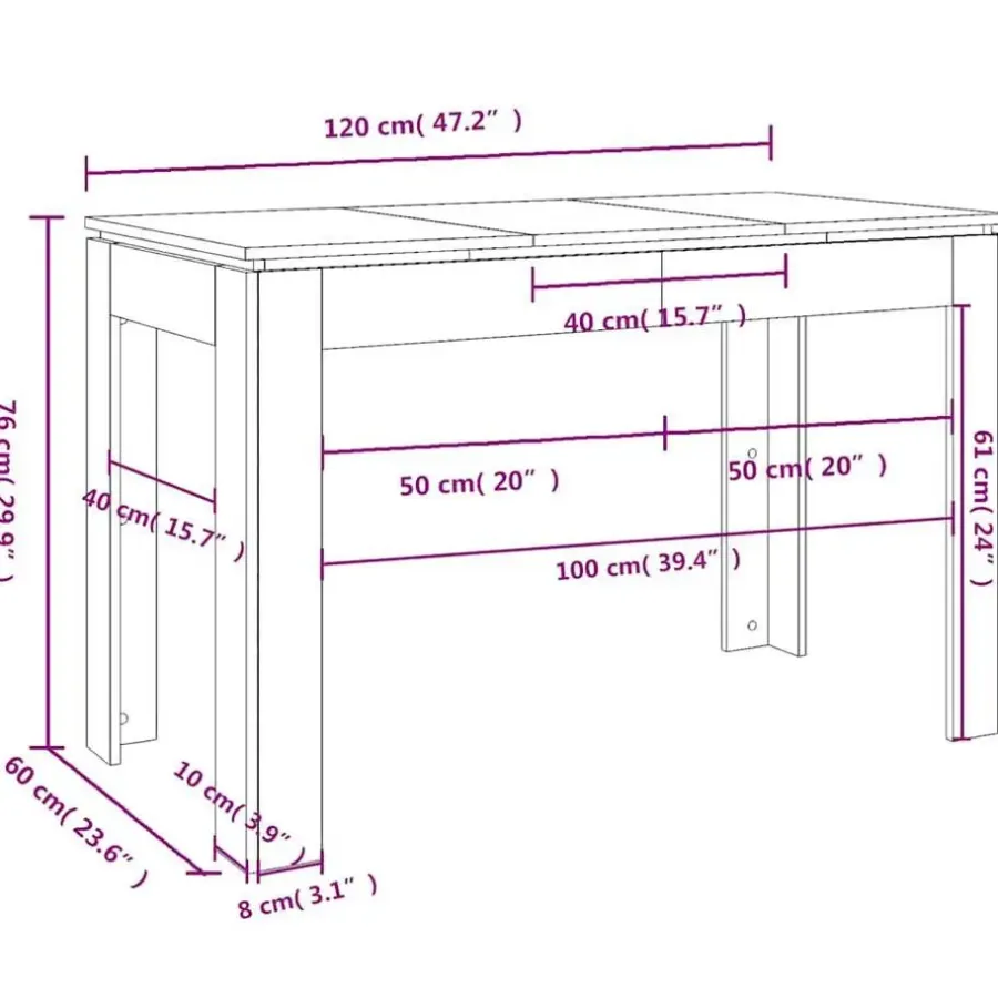 Rechthoekige Eettafels-vidaXL Eettafel - Rechthoekige tafel - Gerookt eiken - Bewerkt hout - 120x60 cm