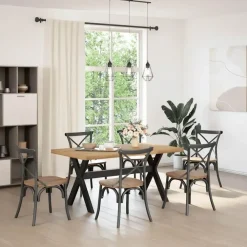 Rechthoekige Eettafels-vidaXL Eettafel NOAIN met X-poten - Naturel - Massief grenenhout - 160x90 cm