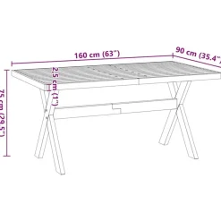 Rechthoekige Eettafels-vidaXL Eettafel NOAIN met X-poten - Naturel - Massief grenenhout - 160x90 cm