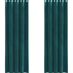 vidaXL Gordijnen met ringen - Donkergroen - 140x225 cm - Fluweel - 2 Stuks