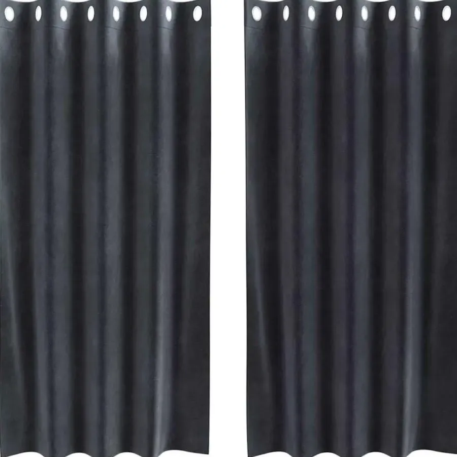 Kant &Amp; Klaar Gordijnen-vidaXL Gordijnen met ringen - Donkergrijs - 140x175 cm - Fluweel - 2 Stuks