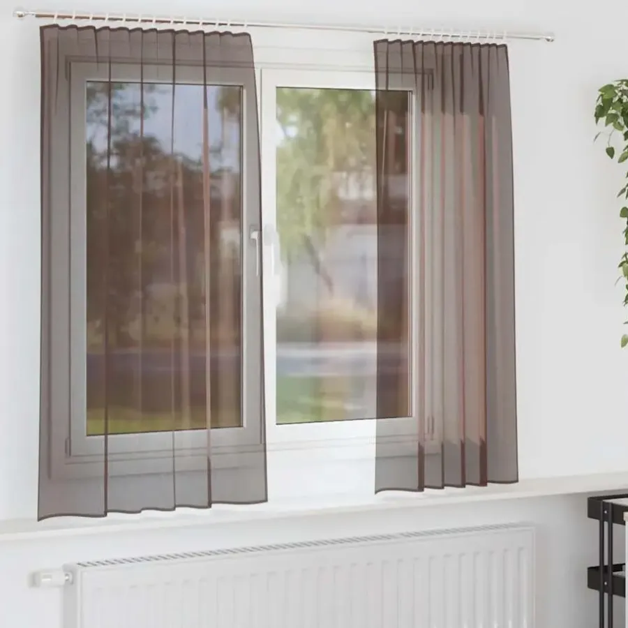 Kant &Amp; Klaar Gordijnen-vidaXL Gordijnen van voile met roedezakken - Bruin - 140x140 cm - Stof - 2 Stuks