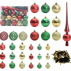 Kerstballen-vidaXL Kerstballen met 150 LED - 61-delig - Ø3/4/6 cm - Multikleur - Kunststof