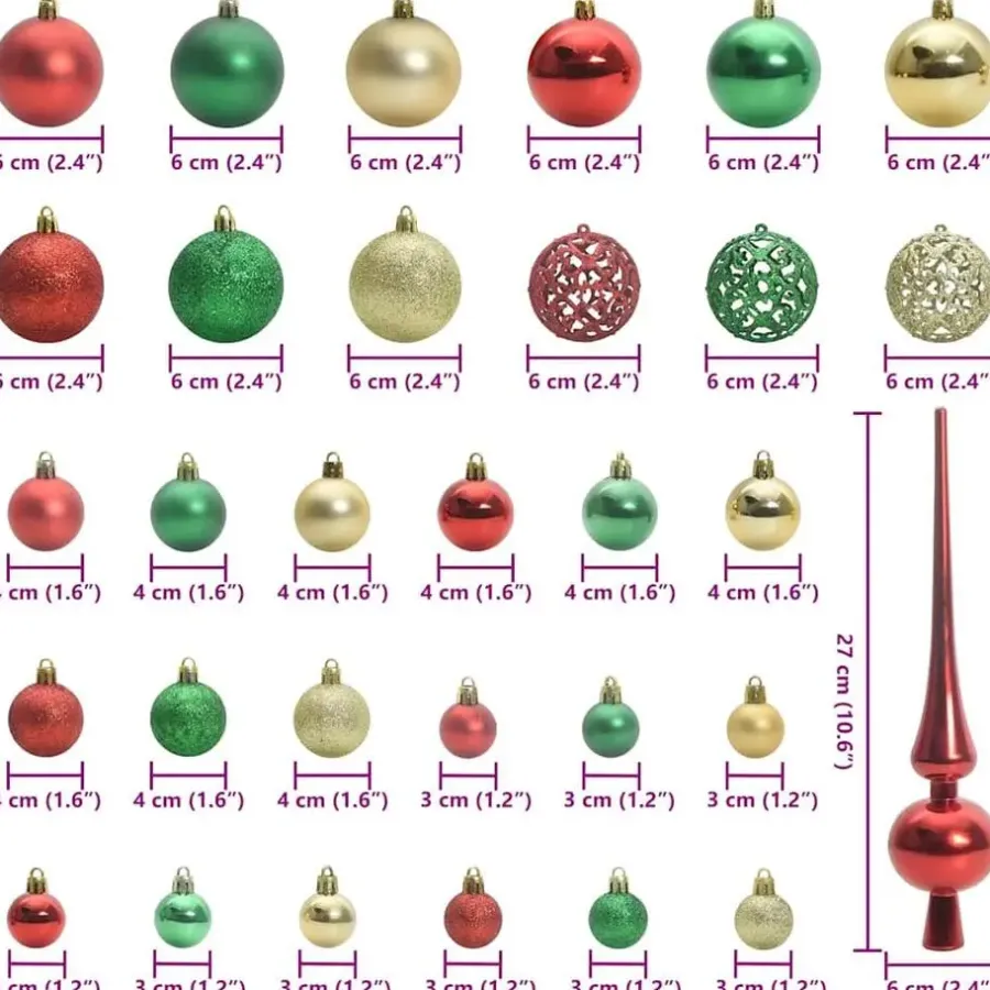 Kerstballen-vidaXL Kerstballen met 150 LED - 61-delig - Ø3/4/6 cm - Multikleur - Kunststof