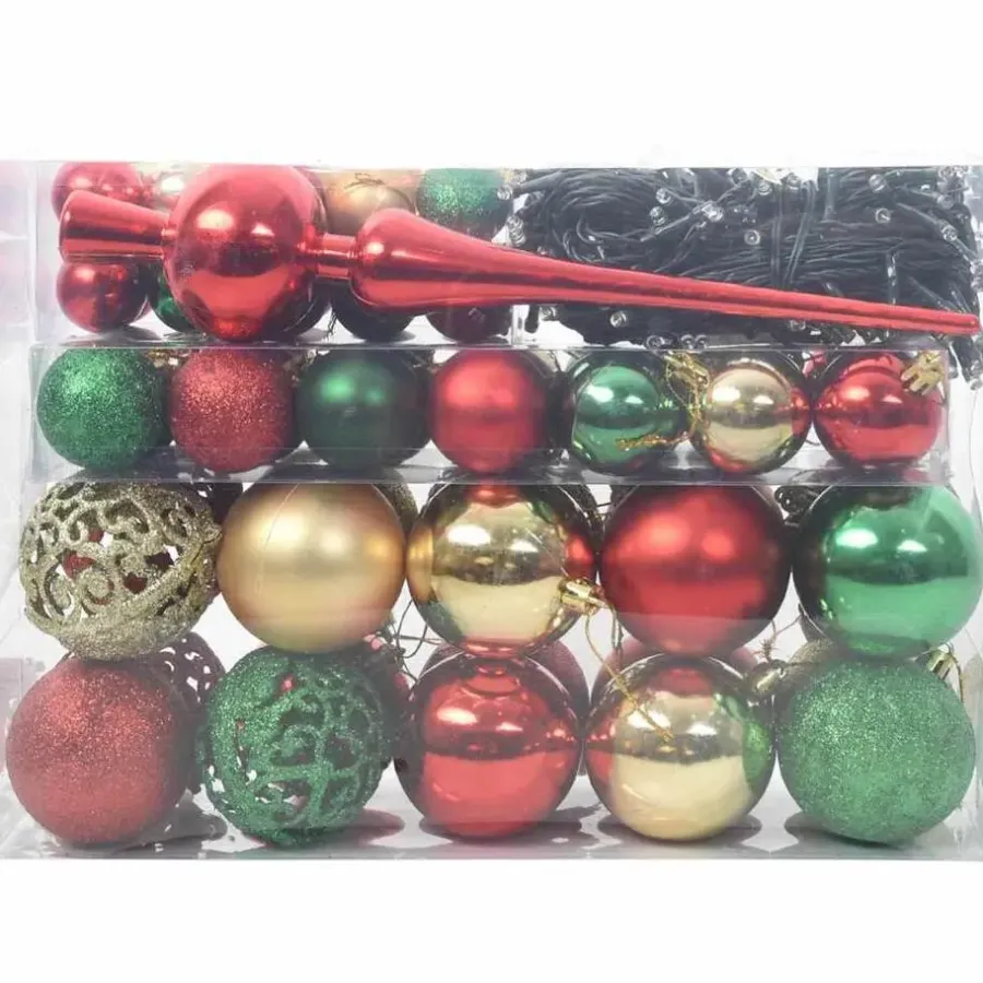 Kerstballen-vidaXL Kerstballen met 150 LED - 61-delig - Ø3/4/6 cm - Multikleur - Kunststof