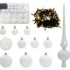 Kerstballen-vidaXL Kerstballen set met 150 LED - 61x - Ø3/4/6 cm - Wit - Kunststof - Mix