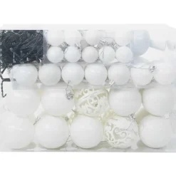 Kerstballen-vidaXL Kerstballen set met 150 LED - 61x - Ø3/4/6 cm - Wit - Kunststof - Mix