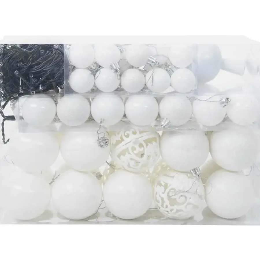 Kerstballen-vidaXL Kerstballen set met 150 LED - 61x - Ø3/4/6 cm - Wit - Kunststof - Mix